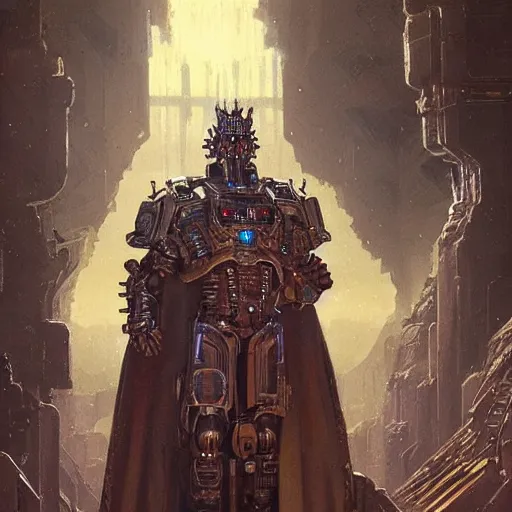 Image similar to Western portrait of King Industrial Greeble Scifi Archmagus, by Greg Rutkowski and Moebius