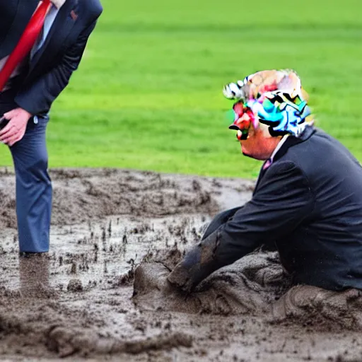 Prompt: trump play in mud