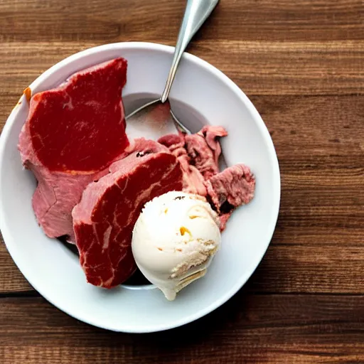 Prompt: ice cream made of meat