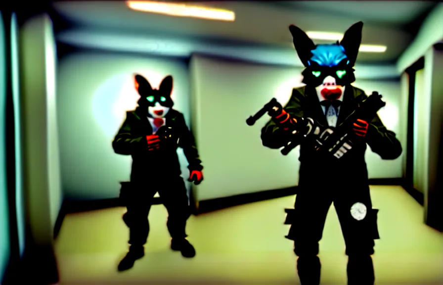 Prompt: screenshot from the pc game payday 2 demonstrating the fursuit unlock