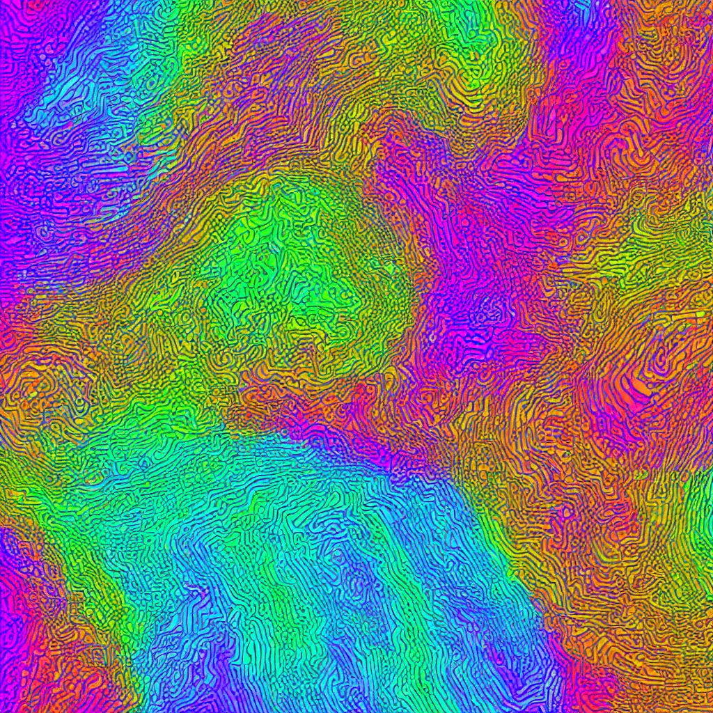 Prompt: creative coding digital illustration of 4 coloured wobbly blobs, as they overlap their colours blend irradiating the colours in all directions, grainy texture
