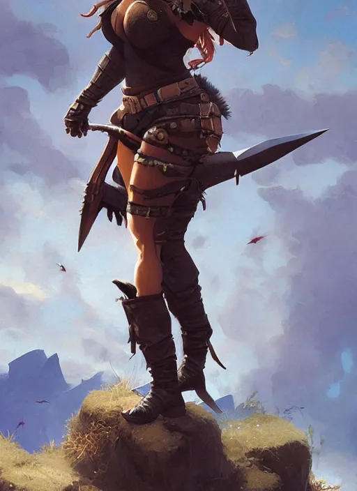 Image similar to hyper realistic photo of medieval chubby beautiful rogue hunter girl with a raptor, full body, rule of thirds, conceptart, saturated colors, cinematic, greg rutkowski, brom, james gurney, mignola, craig mullins, artstation, cgsociety