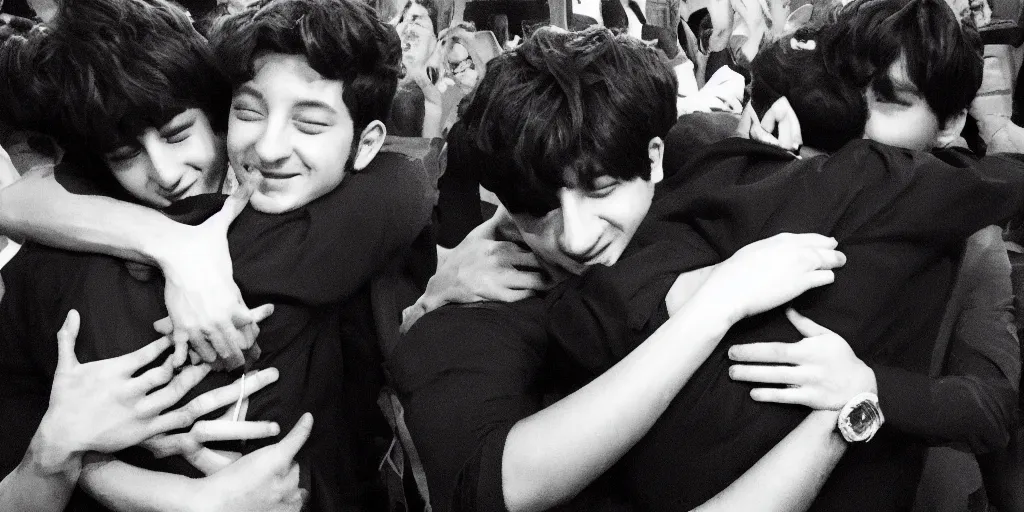 Image similar to charlie puth hugging Jung kook