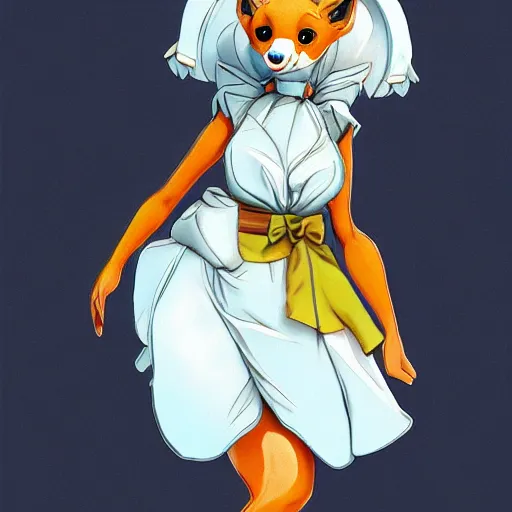 Prompt: a transhuman fox fursona wearing a maid outfit, highly detailed, by don bluth, trending on artstation, furry art