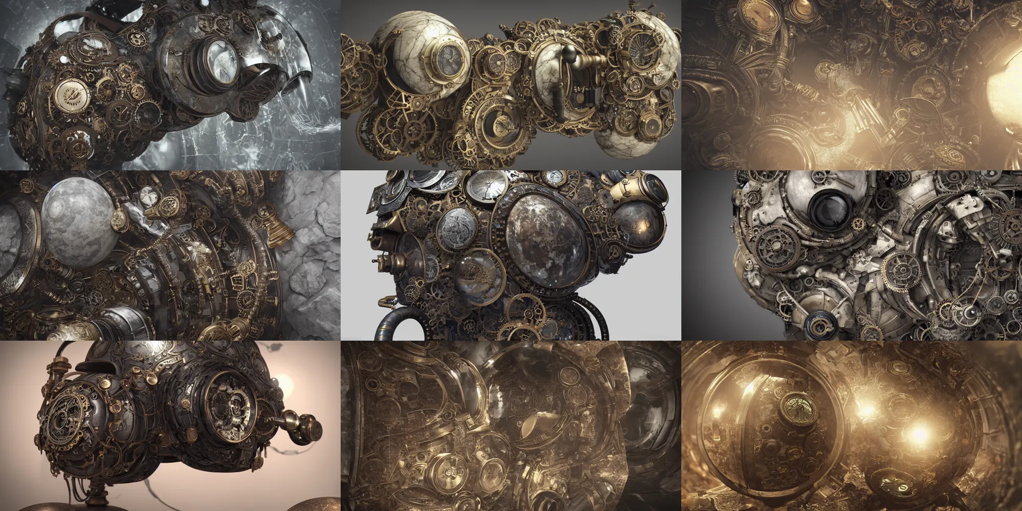 Prompt: steampunk vr headset inside a marble,, intricate detail, hyper detailed, ultra realistic, sharp focus, octane render,, volumetric, ray tracing, artstation trending, moon,, cgsociety, sense of awe, swirling mist, 4 k