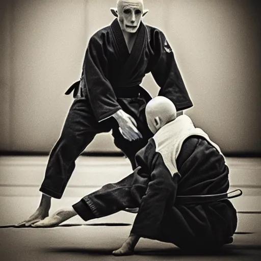 Image similar to portrait of nosferatu is making judo, sport photography