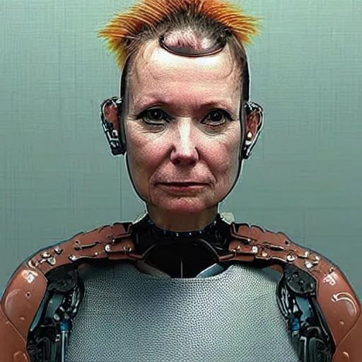 Image similar to grainy photo of an ugly woman, wearing bionic implants, cyborg!!! android! criminal!!, (((((high tech, circuit boards, cyberpunk))))), mugshot!!!