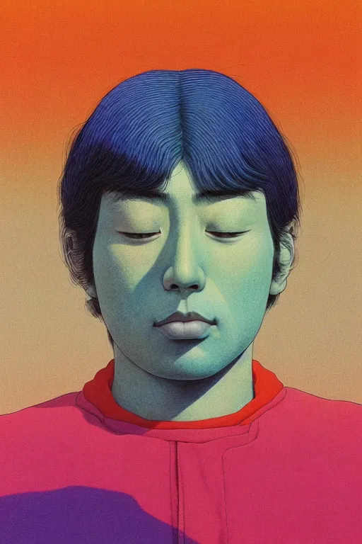 Prompt: a colorful vibrant closeup portrait of a simple man with dreaming psychedelic hallucinations, by kawase hasui, moebius, edward hopper and james gilleard, zdzislaw beksinski, steven outram colorful flat surreal design, hd, 8 k, artstation