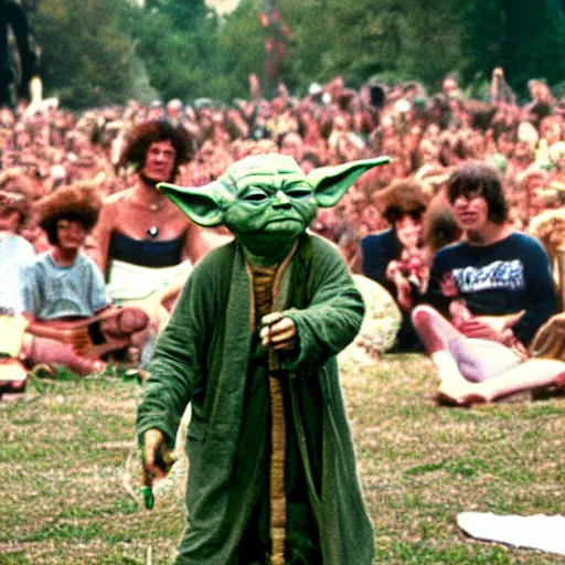 Image similar to yoda performing at woodstock