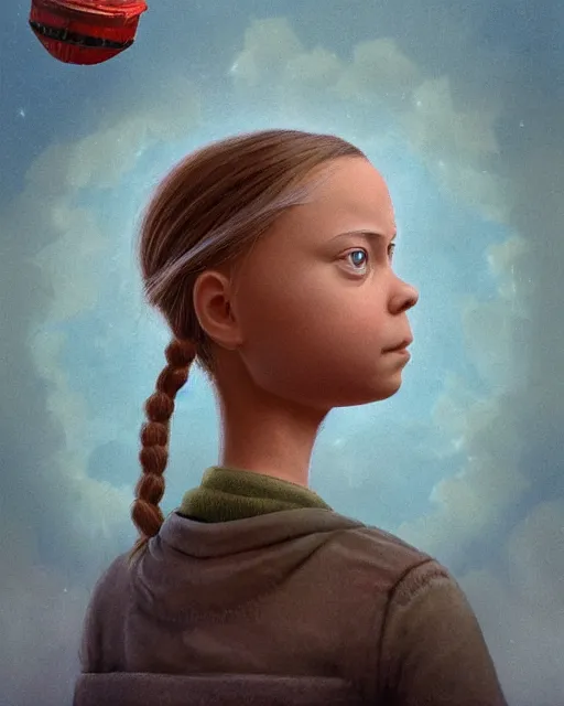 Image similar to closeup face profile portrait of greta thunberg as a soviet chernobyl space toy, bikini, depth of field, zeiss lens, detailed and intricate environment, fashion photoshoot by nicoletta ceccoli, mark ryden, lostfish, breathtaking, 8 k resolution, artistic, hyperrealistic, octane render