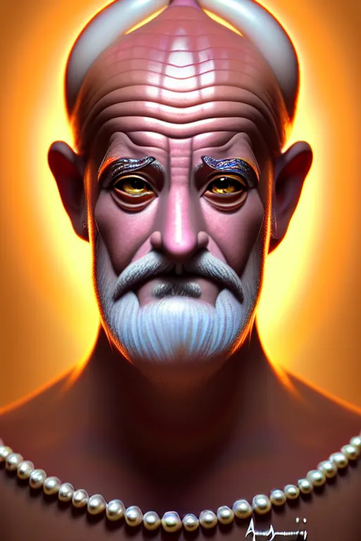 Image similar to maximalist detailed handsome masculine wise old male genie portrait by adoryanti, machine. delusions, holosomnia, electrixbunny, rendered in discodiffusion. decorated with pearls and gems, behance hd. by wlop, studio ghibli. ilya kuvshinov, igor goryunov artgerm. ray tracing hdr polished sharp