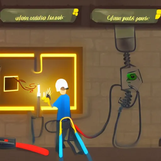 Image similar to game about electrician who have to fix lights in the park with Coronavirus, inscription Fix it before you get sick