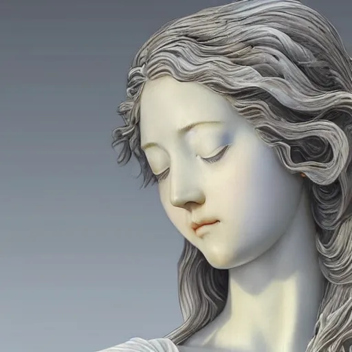 Prompt: “a delicate renaissance marble sculpture covered with water veil, highly detailed transparent marble cloth, beautiful girl with long hair, intricate, highly detailed, digital painting, artstation, official media, anime key visual, concept art, rich vivid colors, ambient lighting, sharp focus, illustration, art by Artgerm, Makoto Shinkai, Ilya Kuvshinov, Lois Van Baarle, and Rossdraws, gi, global illumination, physically based rendering, photorealistic, top light , dark background”