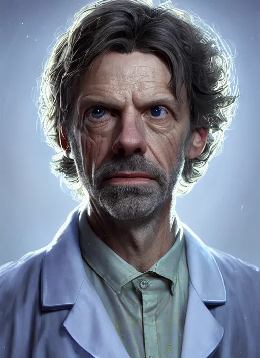 Prompt: portrait of doctor house as doctor who, au naturel, hyper detailed, digital art, trending in artstation, cinematic lighting, studio quality, smooth render, unreal engine 5 rendered, octane rendered, art style by klimt and nixeu and ian sprigger and wlop and krenz cushart.