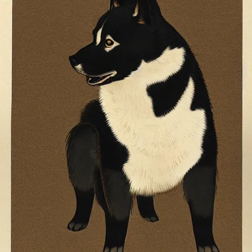 Image similar to Hasui Kawase, black and brown Shiba