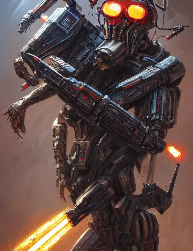 Image similar to a portrait of a tactical exoskeleton with miniguns painted with the pepsi logo, by moebius and tyler edlin and hr giger, trending on artstation, digital art, 4 k resolution, detailed, high quality, sharp focus, hq artwork, coherent, insane detail, concept art