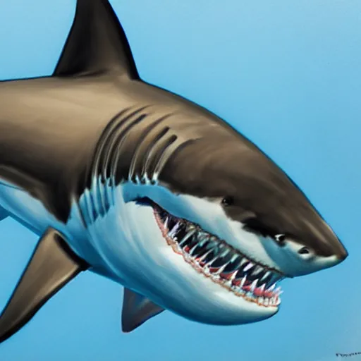 Image similar to great white shark eating pickles. hyperdetailed photorealism