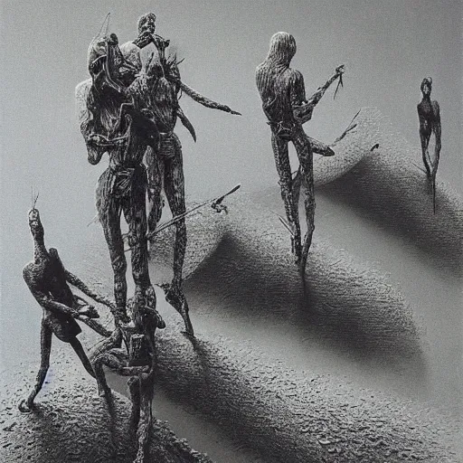 Prompt: toy soldiers in a swiderweb, zdzisław beksinski