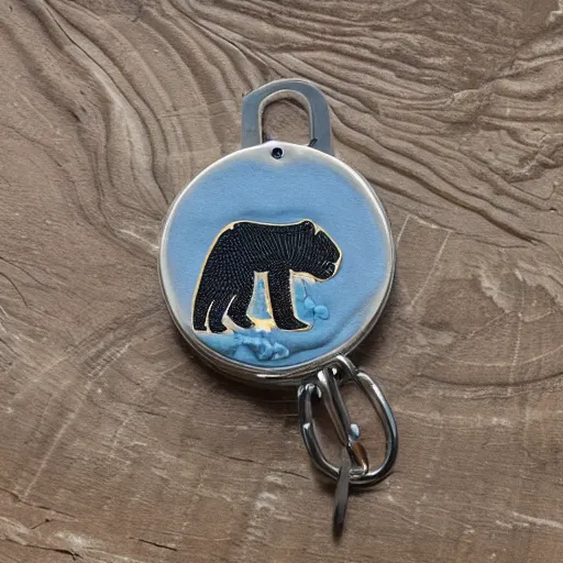 Image similar to keychain of a bear and a salmon