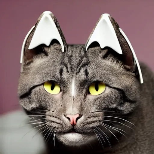 Prompt: cat with walrus tusks, photo taken in kitchen