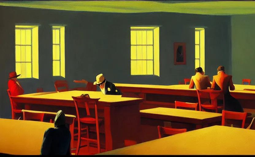 Image similar to Inside mafia room, very coherent, painted by Edward Hopper, painted by James Gilleard, airbrush, art by JamesJean