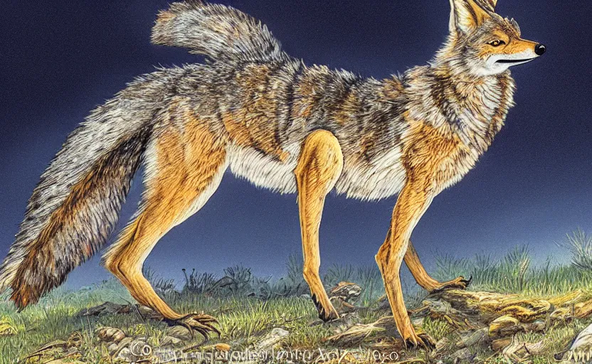 Image similar to scorpion-tailed coyote, fantasy art