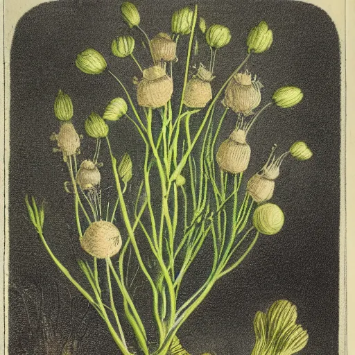 Prompt: ursine garlic, 1 9 th century nature illustration