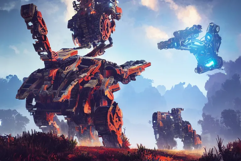 Image similar to scrapper machine mecanical creature robot of horizon forbidden west horizon zero dawn bioluminiscence global illumination ray tracing hdr fanart arstation by ian pesty and alena aenami artworks in 4 k