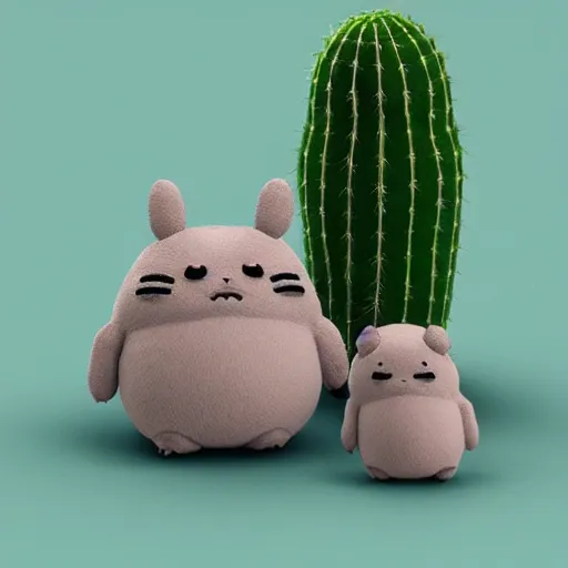 Image similar to cactus, plush, Totoro, soft render, dreamlike, pastel Ilya Kuvshinov