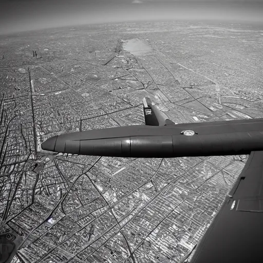 Image similar to infrared camera view from bomber, flying over manhattan, c130, military