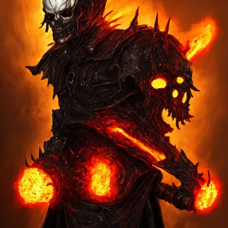 Image similar to Ghost Rider, flaming grim reaper, demons of hell, the pits of hell, headshot photo, character concept, dark souls concept art, Feng Zhu concept art, dramatic lighting, highly stylized, trending on artstation, high-quality wallpaper, desktopography