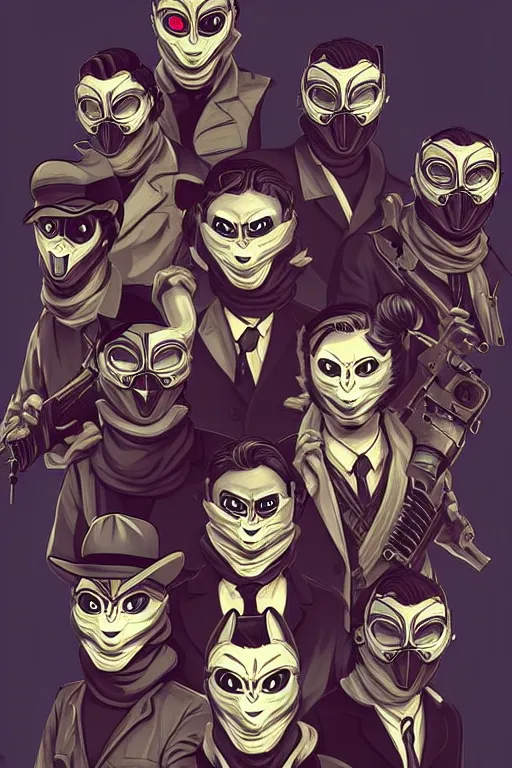 Image similar to 6 member from wolf gangs wear gray bandana, other people use wolf mask. pop art, pixel, bioshock infinite art style, gta chinatown wars art style, dynamic, face features, body features, ultra realistic, digital art, concept art, smooth, sharp focus, illustration, intricate, without duplication, elegant, confident posse