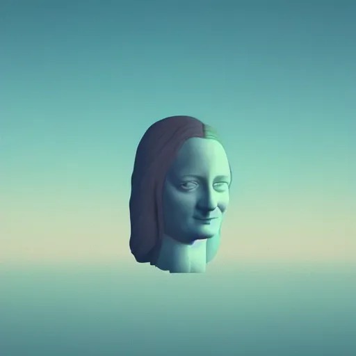 Prompt: the (monalisa) as a floating head in the style of BEEPLE, 3d render, octane render by beeple