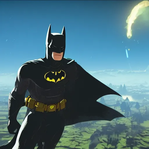 Prompt: Film still of Batman, from The Legend of Zelda: Breath of the Wild (2017 video game)