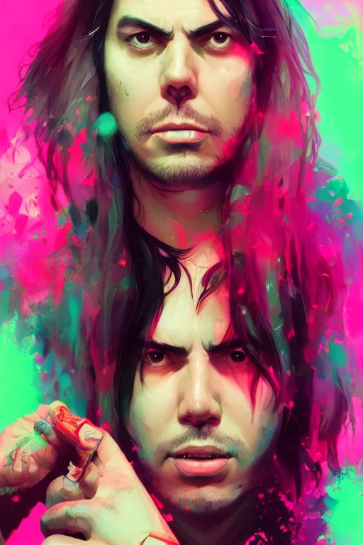 Image similar to portrait of andrew wk, busted nose, party hard in neon, charlie bowater, artgerm, ilya kuvshinov, krenz cushart, ruan jia, realism, ultra detailed, 8 k resolution
