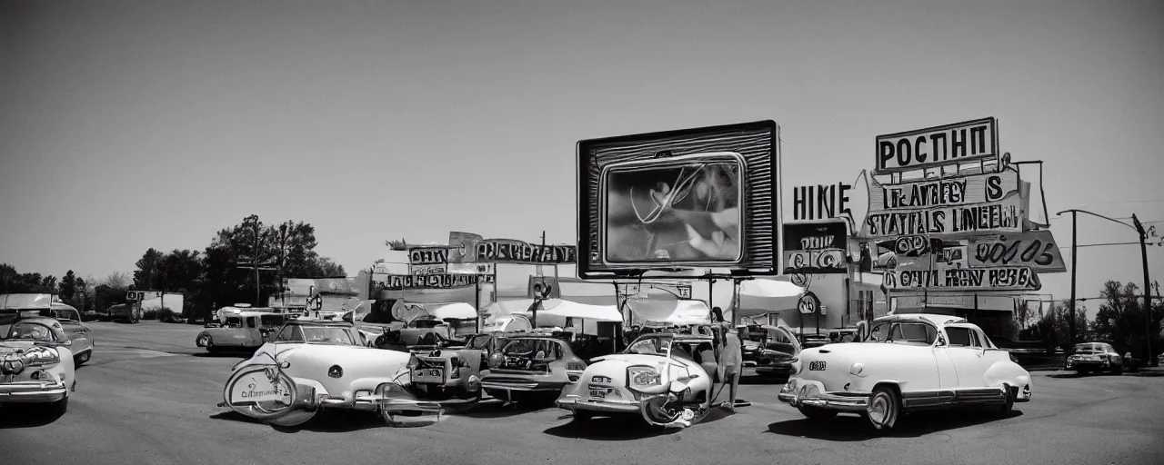 Image similar to 1 9 5 0 s drive in movie, featuring spaghetti on screen, in the style of michael kenna, kodachrome,