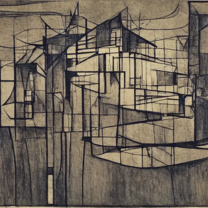 Prompt: a building in a landscape, by margaret macdonald mackintosh