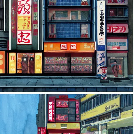 Image similar to Tokyo storefronts facade watercolors in the style Mateusz Urbanowicz,Albert Kiefer, digital art painting artstation global illumination GI AAA SSS