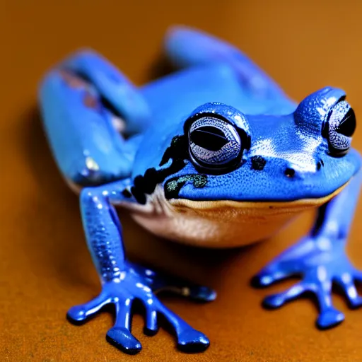 Prompt: professional close-up photograph of an anthropomorphic blue frog wearing a blue suit in an office, 8k, detailed