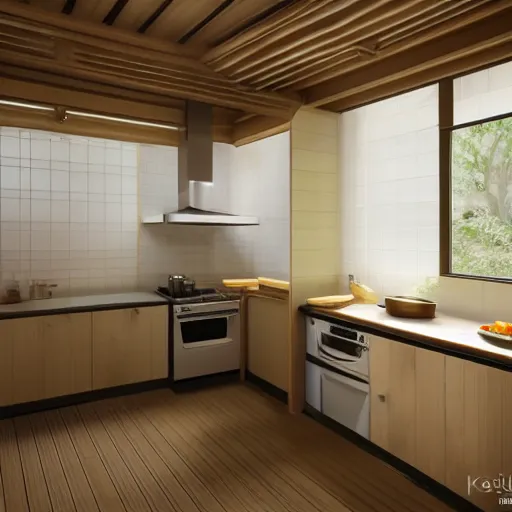 Prompt: still photo of a japanese kitchen, highly detailed, photorealistic portrait, bright studio setting, studio lighting, crisp quality and light reflections, unreal engine 5 quality render