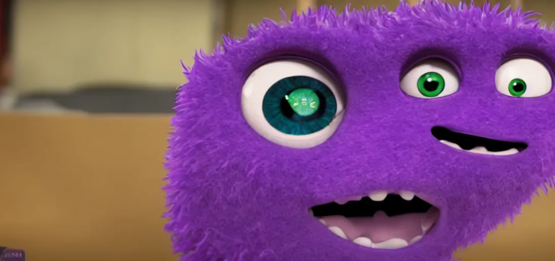 Image similar to a purple monster which is adorable, pixar, 4k, 100mm, full monster in frame