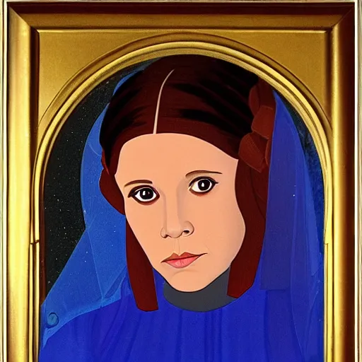 Image similar to young carrie fisher as princess leia, portrait by fra angelico