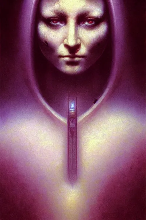 Image similar to character portrait cyberpunk starcraft terran warhammer 4 0 k space marine tech priest warrior princess ( ( ( ( ( ( ( ( totally definitely not negative no not mona lisa inspired ) ) ) ) ) ) ), beksinski character design, painting by gaston bussiere, katsuya terada, frank frazetta, tom of finland, trending on artstation