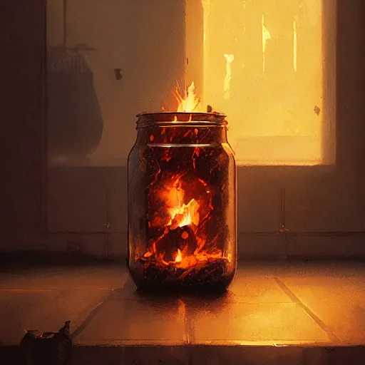 Image similar to a jar full of fire, greg rutkowski