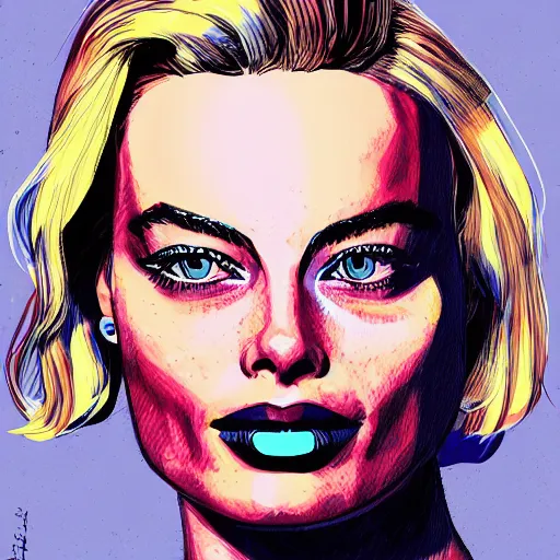 Image similar to An illustration of margot robbie by andre ducci