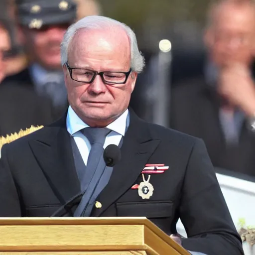 Image similar to Carl XVI Gustaf, declaring war against the United States of America, GTA5 style