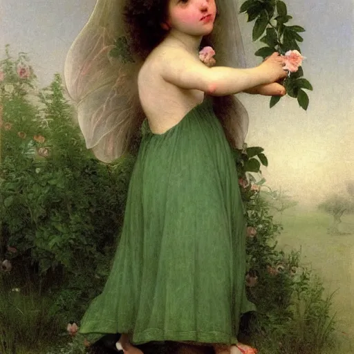 Prompt: grass green skin fairy roses, bouguereau