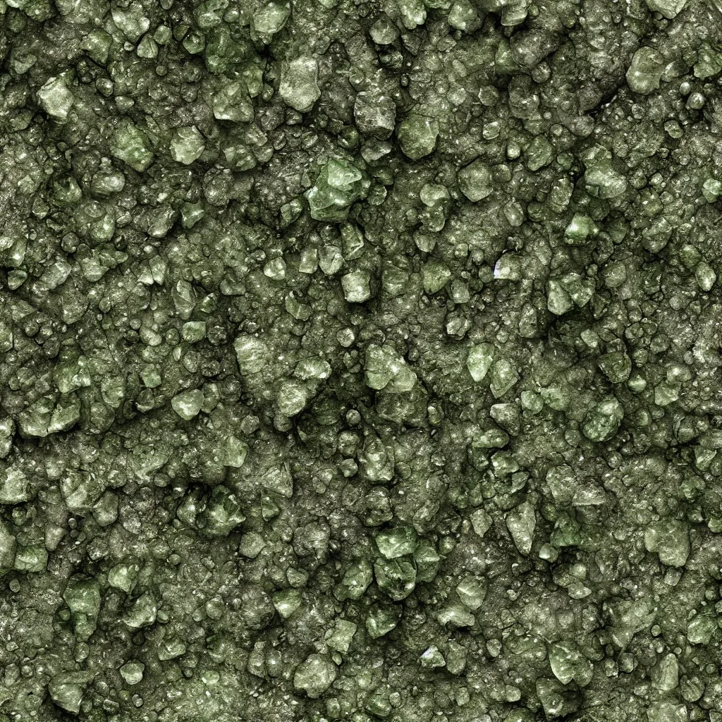 Image similar to long green crystals sticking out of the rock surface, detailed ground terrain albedo texture, flat, 2 d texture, seamless