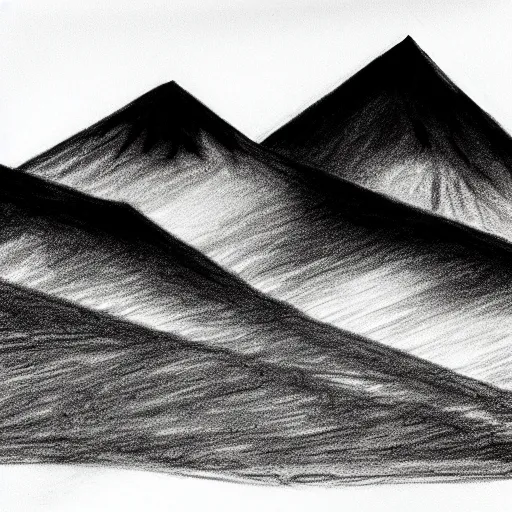 Image similar to charcoal pencil sketch of mountains, lower third, high contrast, black and white