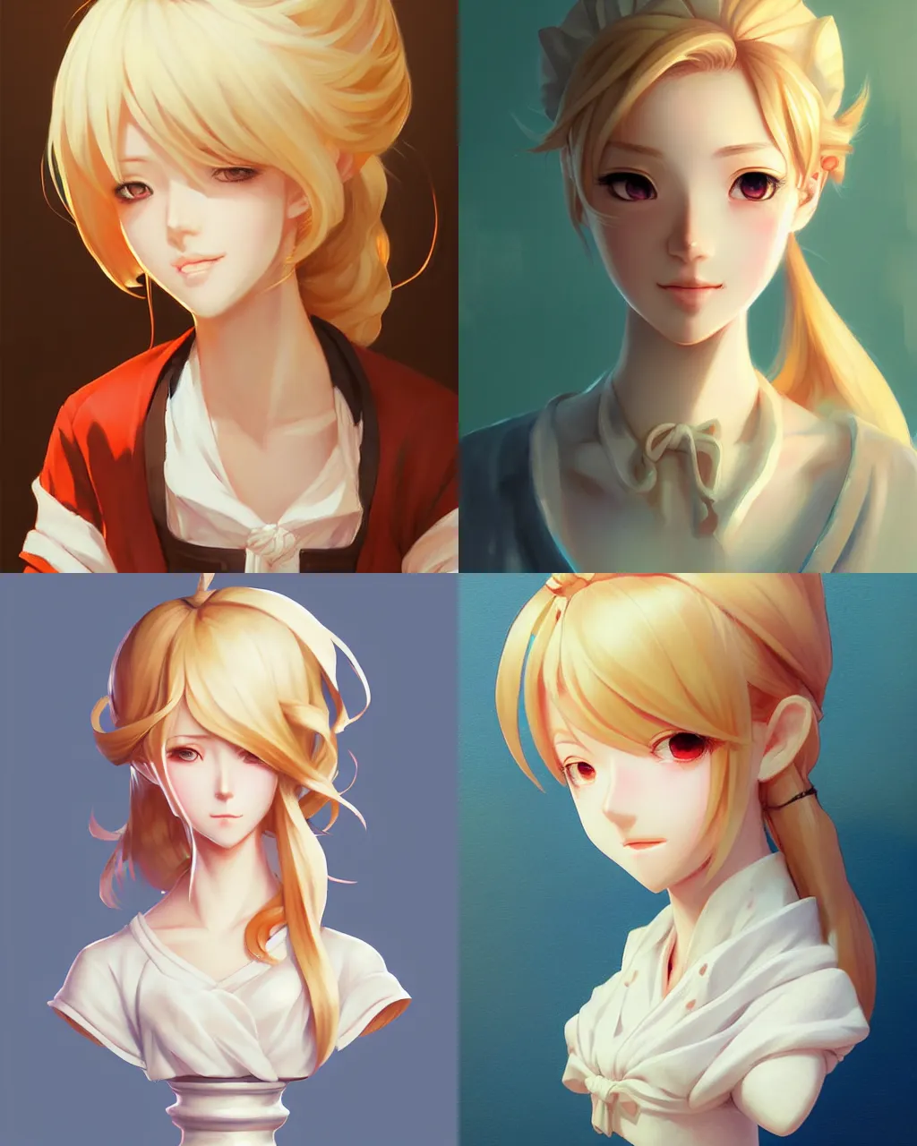 Prompt: girl with blonde hair and maid outfit, a beautiful bust, japanese animation style, rim light, perfectly shaded, soft painting, art by krossdraws and wenjun lin